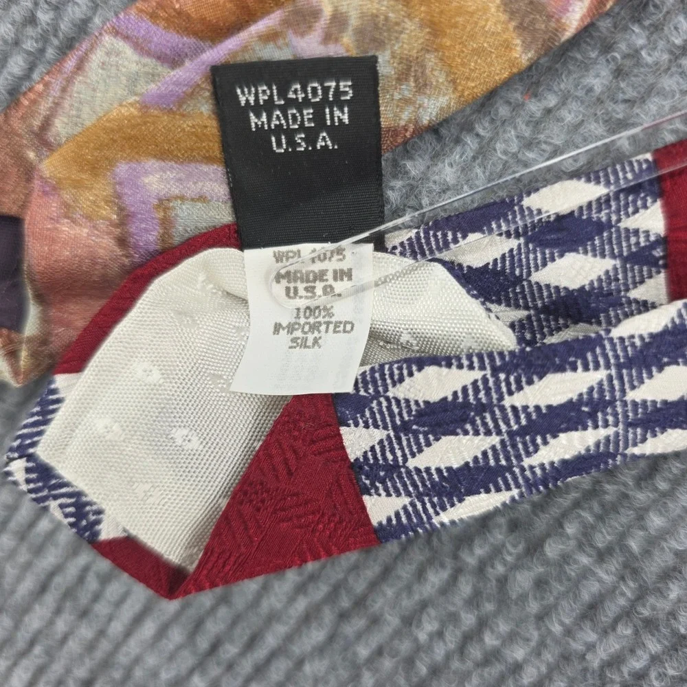 Oscar de la Renta & Hart Schaffner Marx Silk Tie Lot Red Blue Gold Abstract 2pc